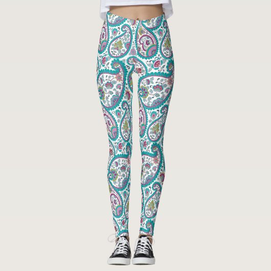 Leggings de Yoga Motif en Perse Bleu Boteh (Devant)