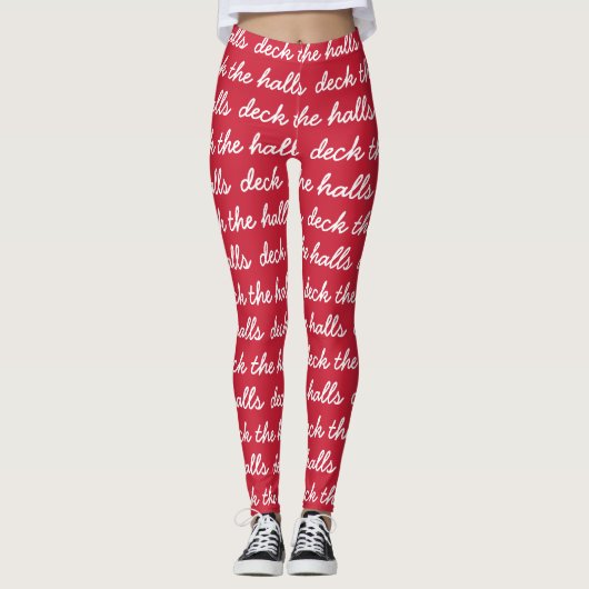 Leggings Deck Les Halls Noël Vacances Simple Script Rouge (Devant)