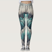 Leggings Déclaration Ventilateurs d'Argent Bleu Art Nouveau (Devant)