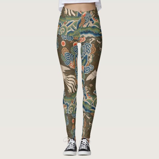 Leggings Décor d'antiquité chinois d'oiseaux (Devant)