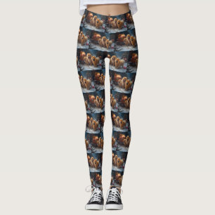 Leggings Décor de Noël de traîneau enneigé Chow Chow