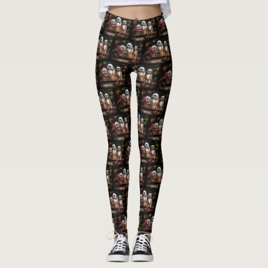 Leggings Décor de Noël Lhasa Apso Snowy Sleigh (Devant)