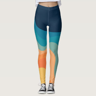 Leggings Décor de style rétro des vagues