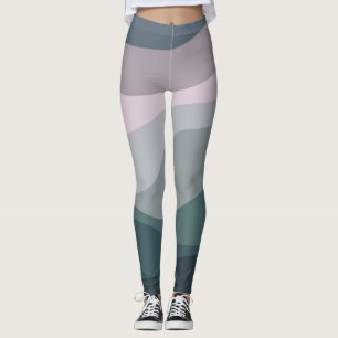 Leggings Décor de vagues de style rétro violet et turquoise