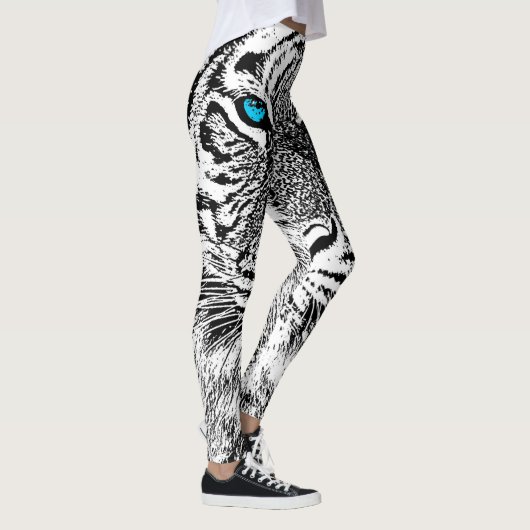 Leggings Décor d'yeux bleus de tigre dessus (Droite)