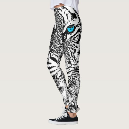 Leggings Décor d'yeux bleus de tigre dessus (Gauche)