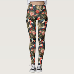 Leggings Décor élégant Vintage Oiseaux & Fleurs Motifs