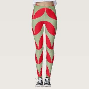 Leggings Décor géométrique demi-cercle rouge et vert tendan