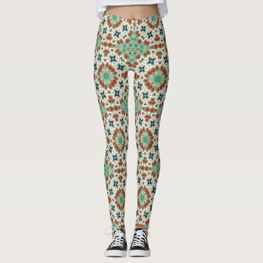 Leggings Décor kaléidoscope beige turquoise (Devant)