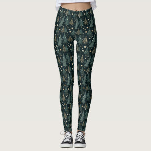Leggings Décor Motif Gold Green de l'Arbre de Noël