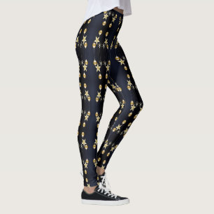 Leggings Décoration de Noël dorée Bleu marine