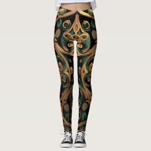 Leggings Décoration Motif en bronze vert