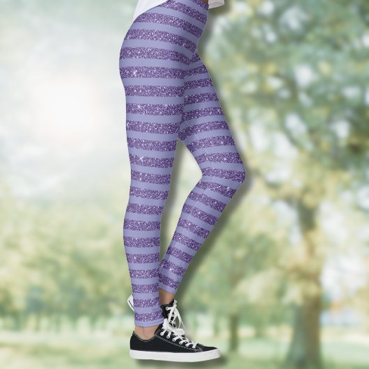 Leggings Deep Amethyst Glitter Style Horizontal Stripes 
