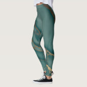 Leggings Deep Teal Marble + Gold Veins Luxury Fit Hand Sewn (Gauche)