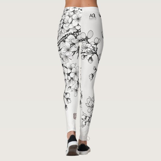 Leggings Délicat art en fleurs de cerises en monochrome (Dos)