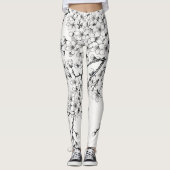 Leggings Délicat art en fleurs de cerises en monochrome (Devant)