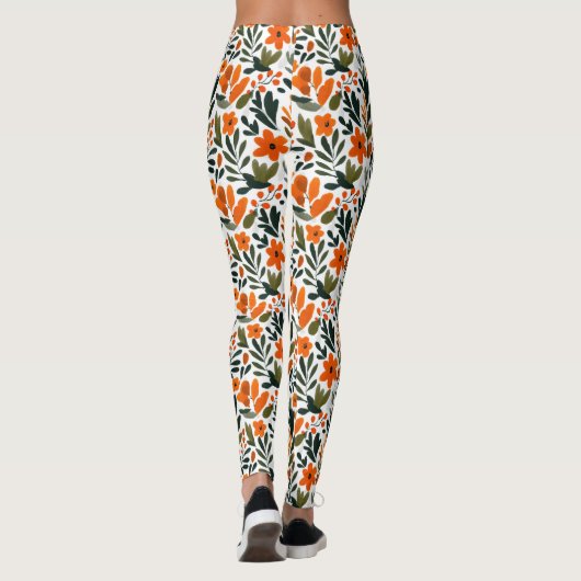 Leggings Delicate Spring Flowers Orange Floral Pattern  (Dos)