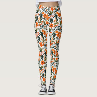 Leggings Delicate Spring Flowers Orange Floral Pattern 