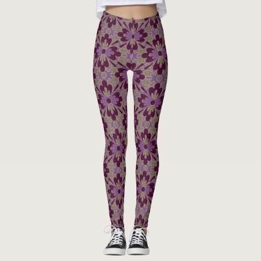 Leggings d'énergie à fleurs violettes (Devant)