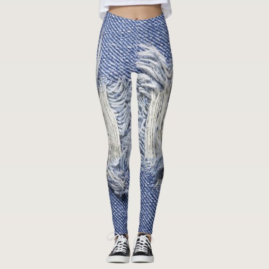 Leggings Dénim bleu déchiré : texture de jeans. (Devant)