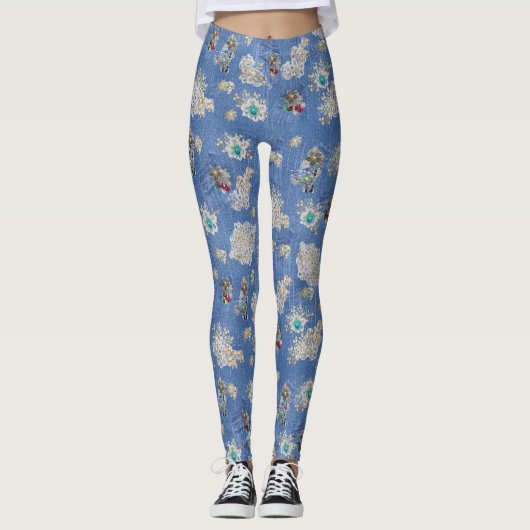Leggings Denim Jean poches, chatons et dentelle (Devant)