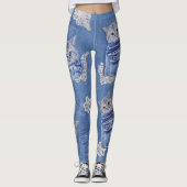 Leggings Denim Jean poches, chatons et dentelle (Devant)