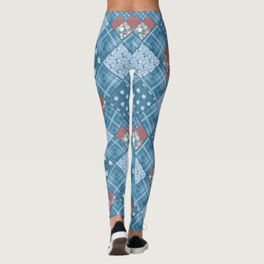 Leggings Dénim patchwork, patchwork, textile, motif bleu (Dos)