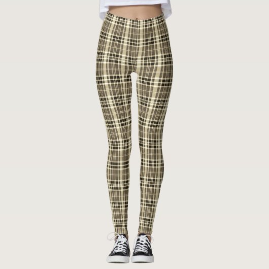 Leggings Dense Brown Black Mini Plaid Check (Devant)