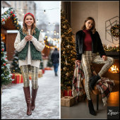 Leggings Dense Brown Black Mini Plaid Check