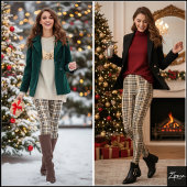 Leggings Dense Brown Black Mini Plaid Check