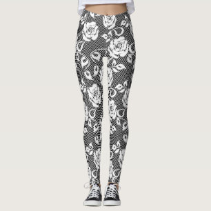 Leggings Dentelle blanche avec des roses sur les guêtres