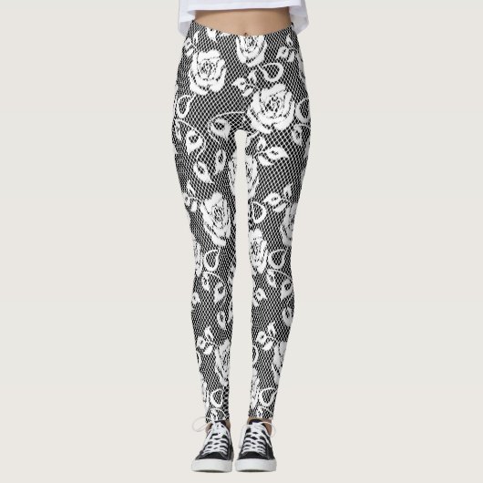 Leggings Dentelle blanche avec des roses sur les guêtres (Devant)