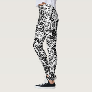 Leggings Dentelle blanche en noir