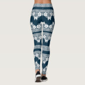 Leggings Dentelle blanche rétro avec papillons sur un bleu (Dos)