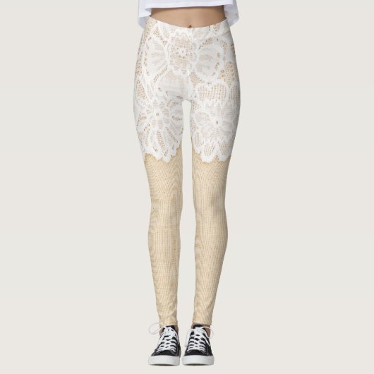 Leggings Dentelle blanche sur la conception du tissu. (Devant)