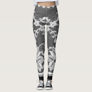 Leggings Dentelle florale blanche : arrière - plan noire.