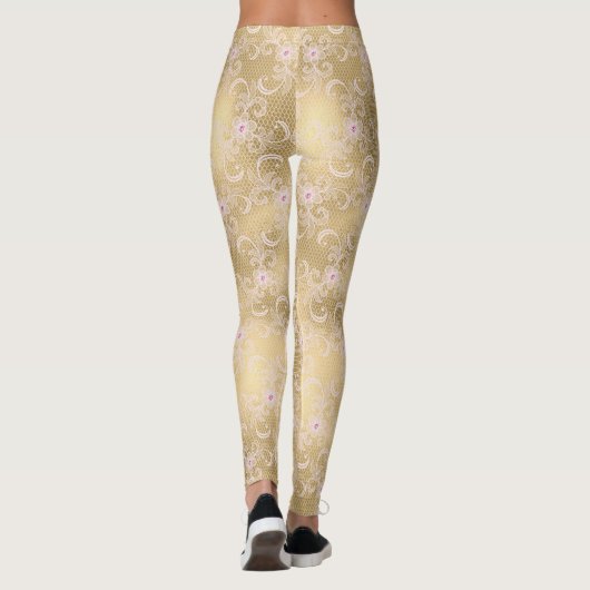 Leggings Dentelle florale rose or (Dos)