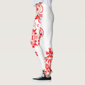 Leggings Dentelle florale rouge et blanche Conception asymé (Gauche)