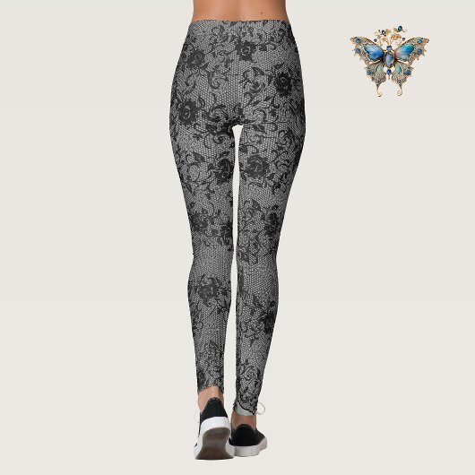 Leggings Dentelle foncée sur gris