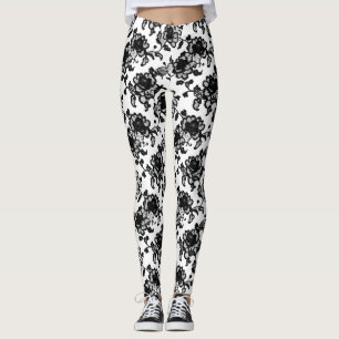 Leggings Dentelle noire délicate à motif floral