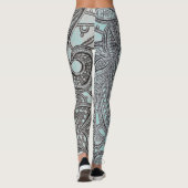 Leggings Dentelle noire fleurie et motif turquoise (Dos)