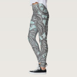 Leggings Dentelle noire fleurie et motif turquoise<br><div class="desc">Guêtres modelées par effet décoratif de dentelle (aucune vraie dentelle utilisée)</div>