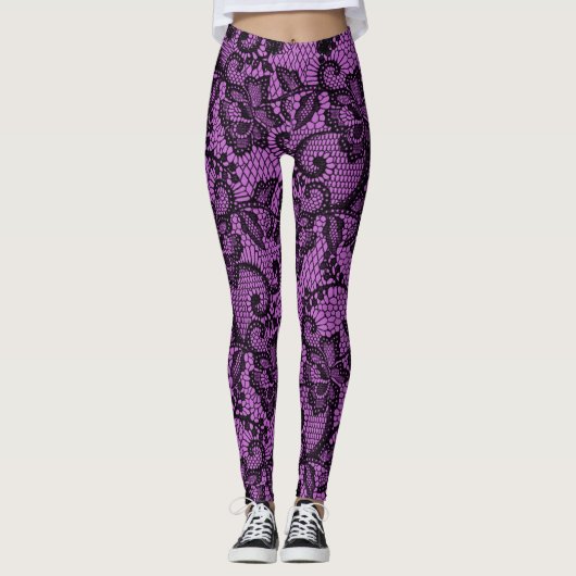 Leggings Dentelle Rose Et Noir De Faux (Devant)