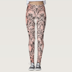 Leggings Dentelle rose pâle vintage sur noir
