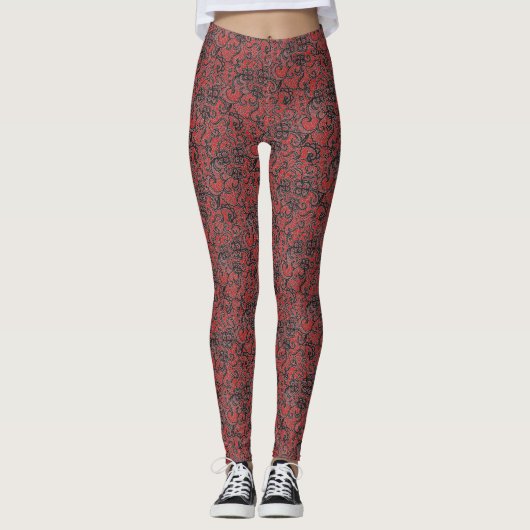 Leggings Dentelle rouge et noire (Devant)
