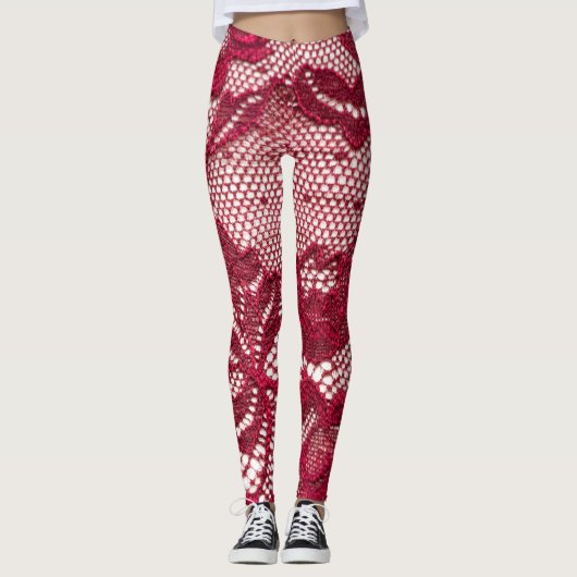 Leggings Dentelle rouge : textile jacquard élastique. (Devant)