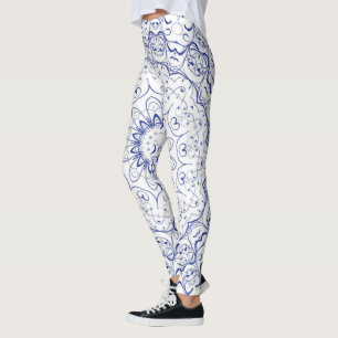 Leggings Dentelle Vintage bleue sur blanc
