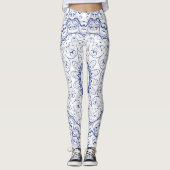 Leggings Dentelle Vintage bleue sur blanc (Devant)