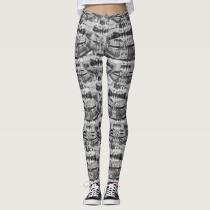 Leggings dents d'horreur noir et blanc motif