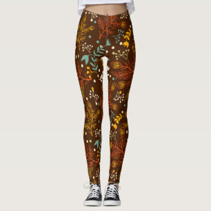 Leggings Des fleurs d'automne sur un Arrière - plan Brown